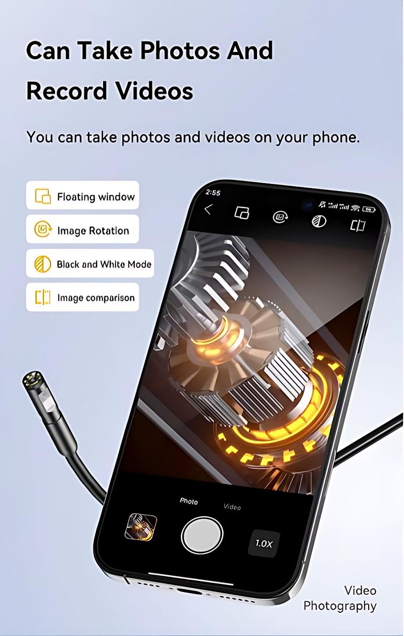 KEEMIKA 1920P HD 16.4FT Dual-Lens Endoscope with Light, Borescope Camera with 9 Adjustable LED Lights, Semi-Rigid Snake USB Type C for iPhone, Android and iOS Smartphones, iPad, Samsung. - Image 2